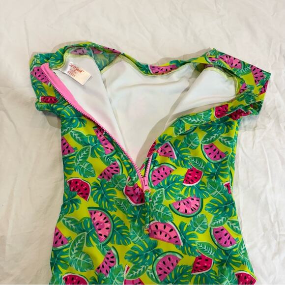 Cat & Jack Green and Pink Tropical Rashguard L  (10/12) - Picture 8 of 9
